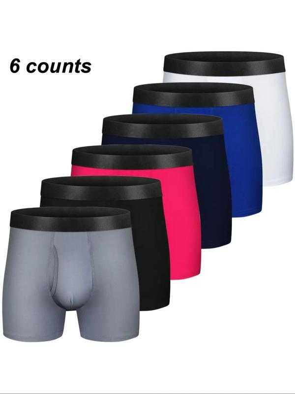 5 6 10 Counts, Men's Solid Color Letter Tape Boxer Briefs, Casual Comfy Breathable Comfortable Sports Moisture Absorption Opening Crotch Underwear for Daily Wear, Mens Underwear for All Seasons