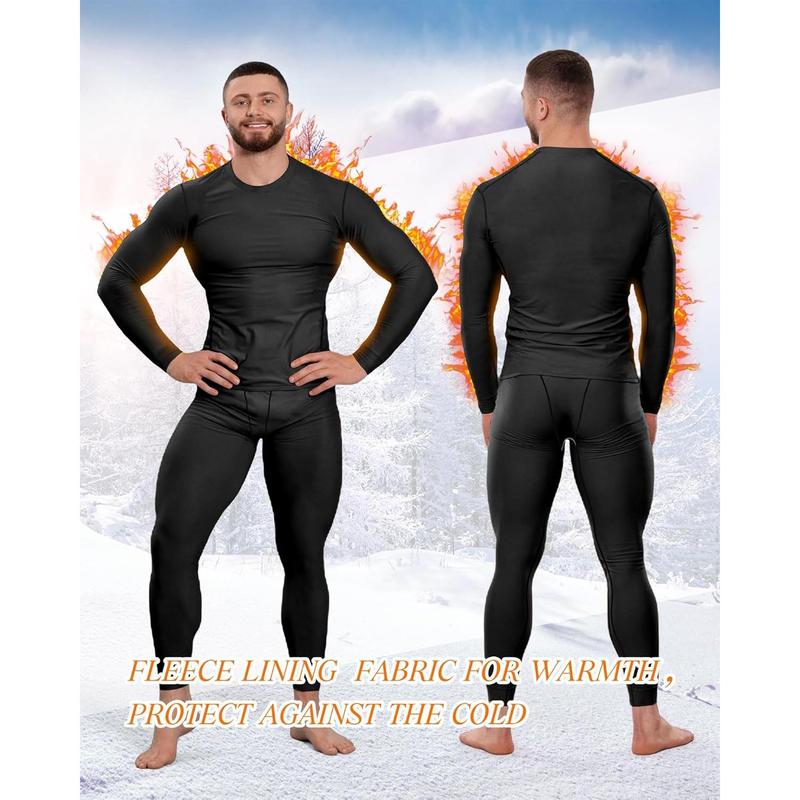 4 Pack Men's Thermal Compression Shirts Long Sleeve Fleece Lined Dry Fit Tops Athletic Base Layer for Winter Skiing