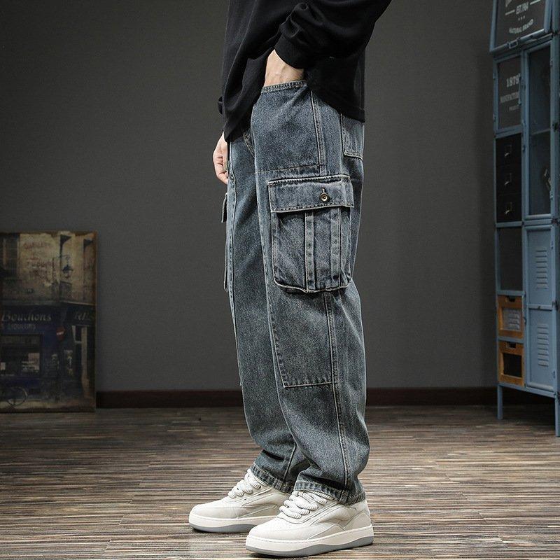 Men's Wide-Leg Cargo Jeans - Relaxed Fit and Multiple Pockets for Stylish and Comfortable All-Season Wear - Pants Fashion Menswear