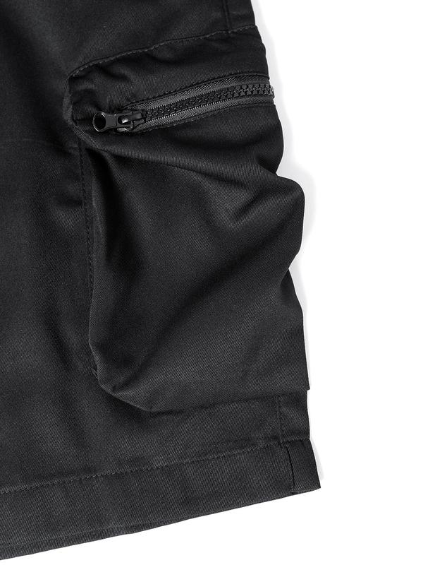 Men's Summer Loose Plain Zipper Pocket Drawstring Cargo Capris Pants, Men's Summer Clothes, Streetwear, Casual Plain Elastic Waist Cargo Capri Pants for Summer, Woven Bottoms for Men, Menswear