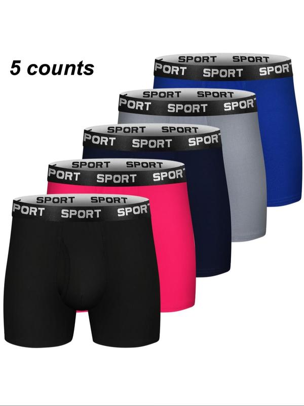 5 6 10 Counts, Men's Solid Color Letter Tape Boxer Briefs, Casual Comfy Breathable Comfortable Sports Moisture Absorption Opening Crotch Underwear for Daily Wear, Mens Underwear for All Seasons