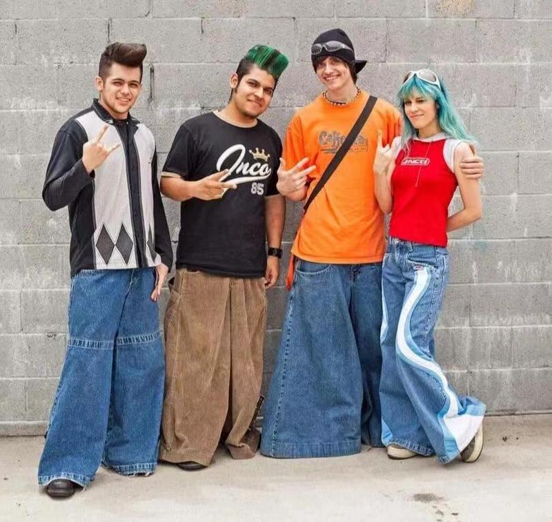 JNCO Harajuku Retro Embroidery Jeans Loose High Waist Wide Leg Pants Trendy Clothing Men's Trousers Denim Vintage Embroidery Baggy Fashion Oversized