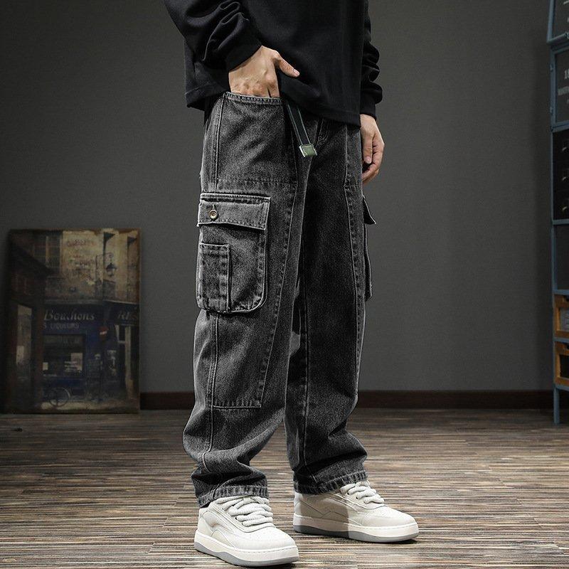 Men's Wide-Leg Cargo Jeans - Relaxed Fit and Multiple Pockets for Stylish and Comfortable All-Season Wear - Pants Fashion Menswear