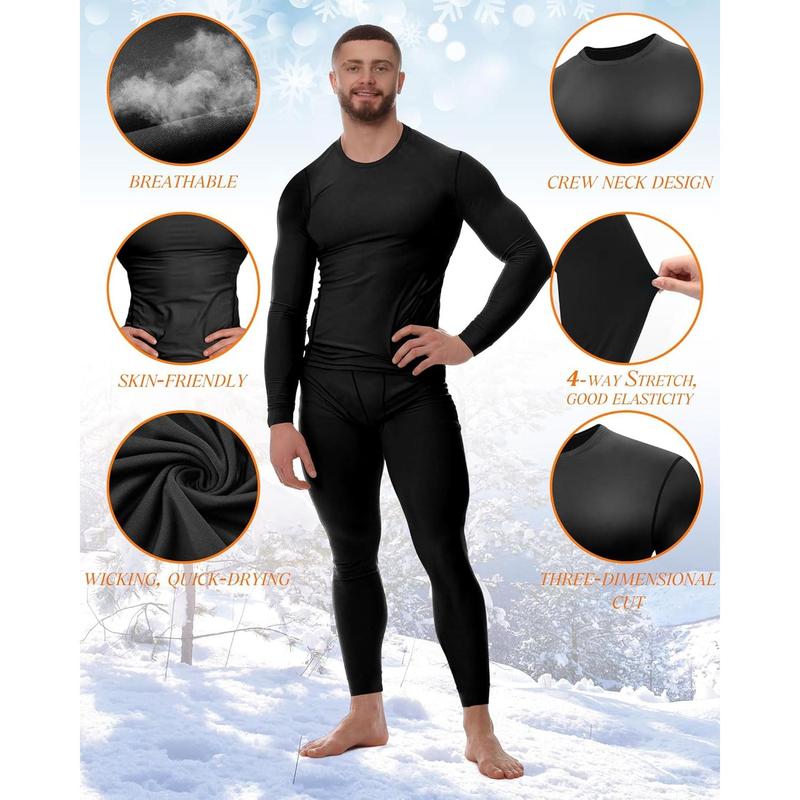 4 Pack Men's Thermal Compression Shirts Long Sleeve Fleece Lined Dry Fit Tops Athletic Base Layer for Winter Skiing