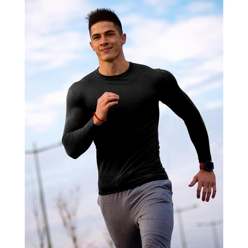 4 Pack Men's Thermal Compression Shirts Long Sleeve Fleece Lined Dry Fit Tops Athletic Base Layer for Winter Skiing