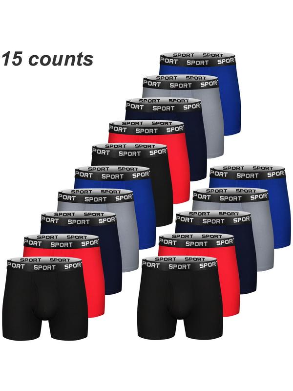 5 6 10 Counts, Men's Solid Color Letter Tape Boxer Briefs, Casual Comfy Breathable Comfortable Sports Moisture Absorption Opening Crotch Underwear for Daily Wear, Mens Underwear for All Seasons