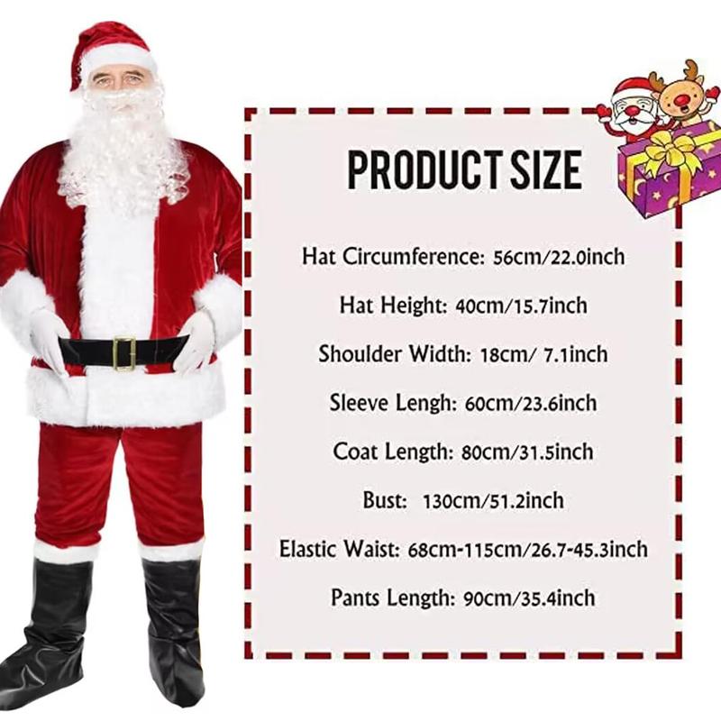 Santa Claus Costumes Santa Suit With Beards Hat Boots Christmas Santa Outfit Set for Men Adults for Party Xmas Holiday