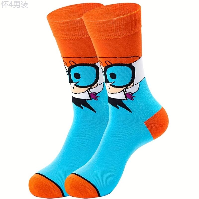 20 Pairs Of Men's Knitted Fun Cartoon Pattern Crew Socks, Comfy & Breathable Elastic Socks, For Gifts, Parties And Daily Wearing Fabric Menswear