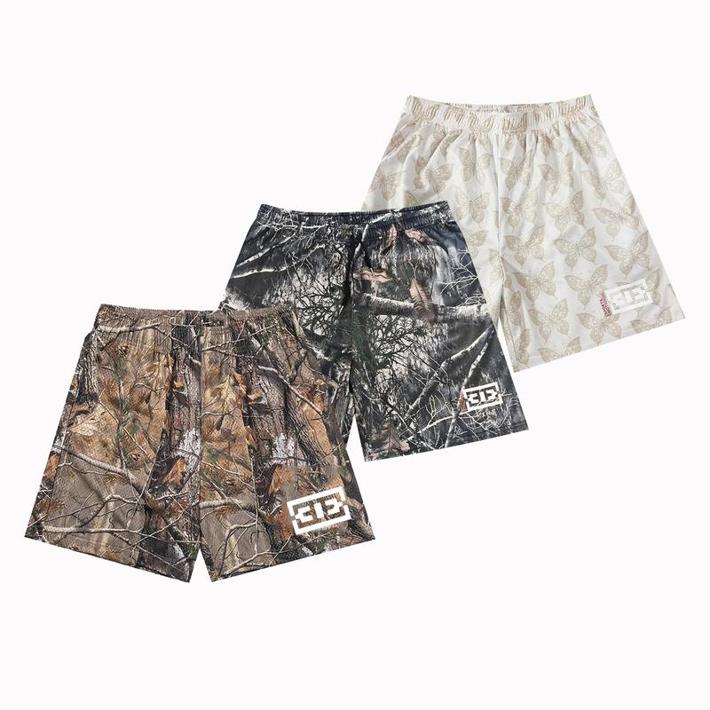 Men's Casual Mesh Camo Chic Fitted Trend Mid Waist Shorts For Men & Women, Breathable & Versatile for Basketball, Fitness,Outdoor Menswear Fabric Polyester